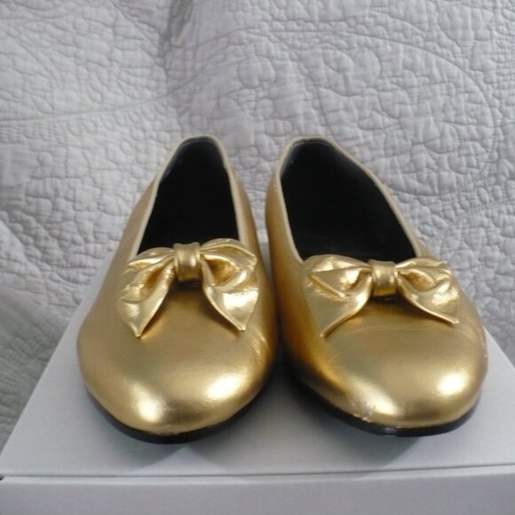 EUC-Tictactoes Gold Metallic Leather Flats with Bows- Size 13W - Picture 2 of 6